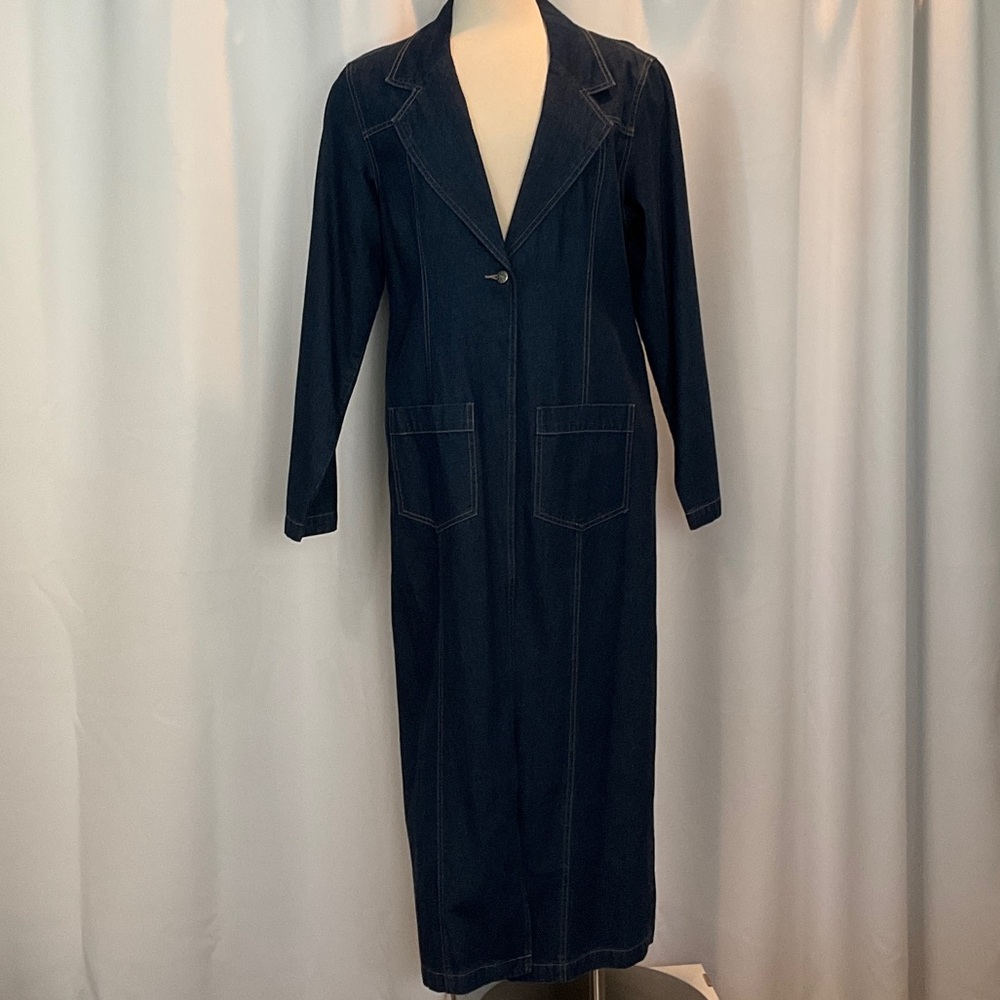 NWT Denim & Co. Blue Denim Duster Coat Long Jean Jacket Women Size L